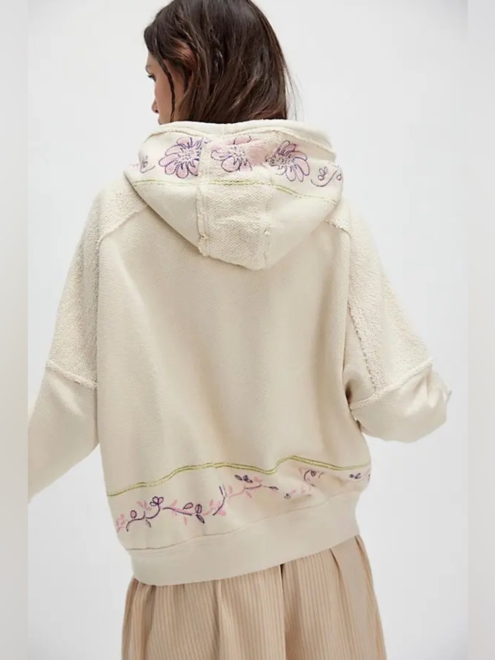 NWT FREE PEOPLE We The Free Up The Vine Hoodie Ivory Combo- Medium - Picture 2 of 6